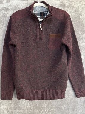 Manfinity Men's Quarter-Zip Pullover Sweater Burgundy Medium